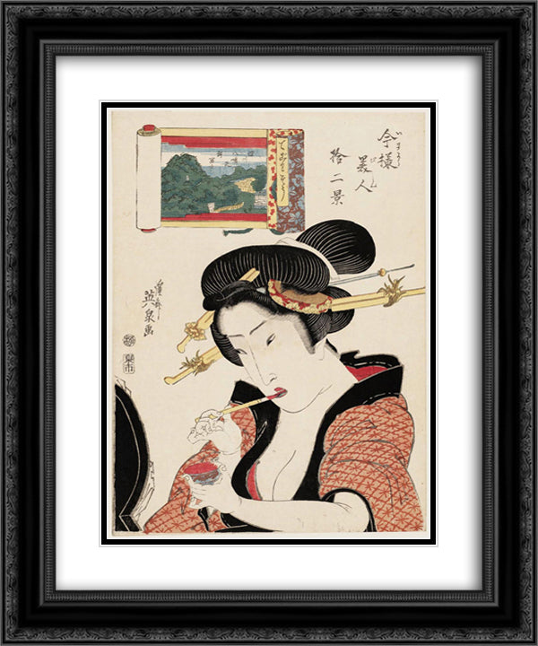 Fukagawa Hachiman no Shin Fuji, from the series Twelve Views of Modern Beauties (Imayo bijin juni kei) 20x24 Black Ornate Wood Framed Art Print Poster with Double Matting by Eisen, Keisai