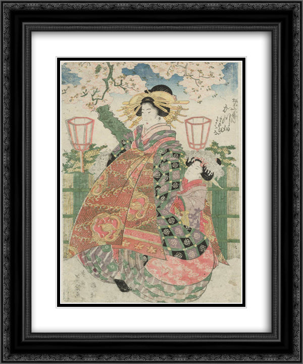 Katsuyama of the Matsubaya 20x24 Black Ornate Wood Framed Art Print Poster with Double Matting by Eisen, Keisai