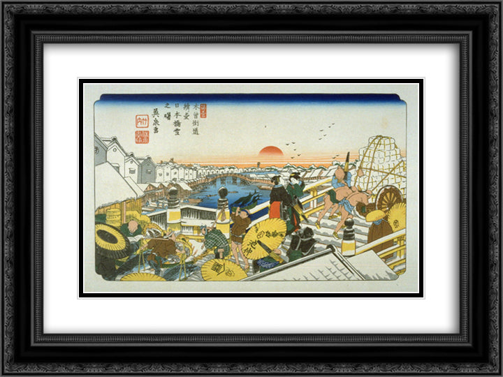Nihonbashi, pl. 1 from a facsimile edition of Sixty-nine Stations of the Kiso Highway 24x18 Black Ornate Wood Framed Art Print Poster with Double Matting by Eisen, Keisai