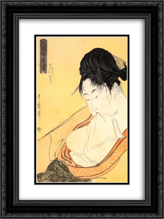 Courtesan 18x24 Black Ornate Wood Framed Art Print Poster with Double Matting by Utamaro, Kitagawa