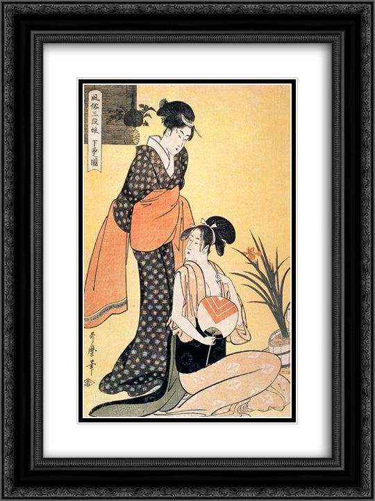 Domestic Scene 18x24 Black Ornate Wood Framed Art Print Poster with Double Matting by Utamaro, Kitagawa