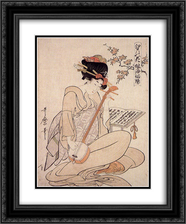 Flowers Of Edo 20x24 Black Ornate Wood Framed Art Print Poster with Double Matting by Utamaro, Kitagawa