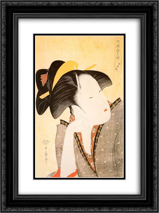 Geisha 18x24 Black Ornate Wood Framed Art Print Poster with Double Matting by Utamaro, Kitagawa