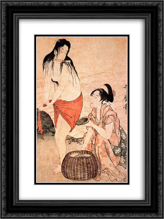 Girls pearl-divers 18x24 Black Ornate Wood Framed Art Print Poster with Double Matting by Utamaro, Kitagawa