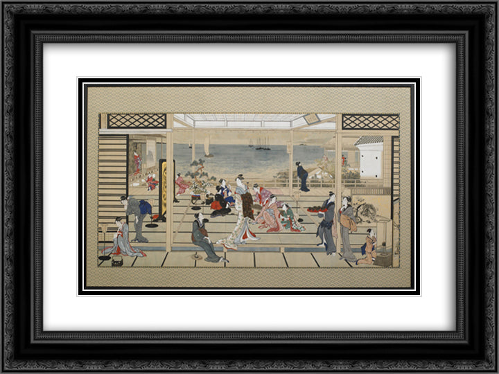 Moonlight Revelry at Dozo Sagami 24x18 Black Ornate Wood Framed Art Print Poster with Double Matting by Utamaro, Kitagawa