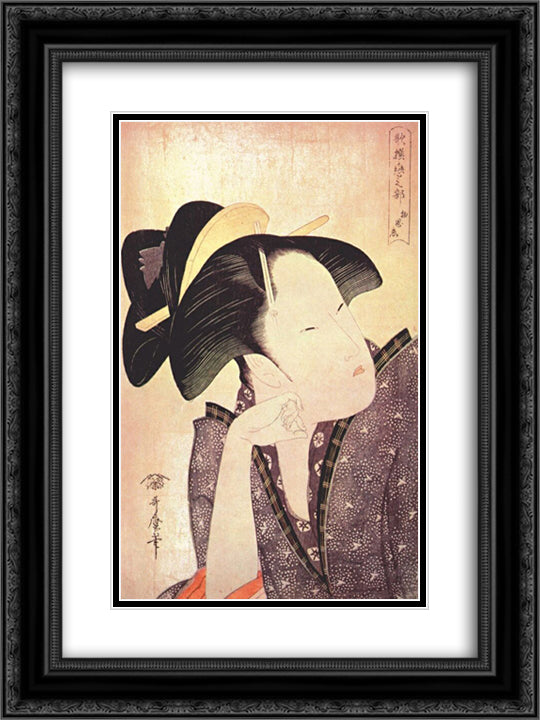 Pensive love 18x24 Black Ornate Wood Framed Art Print Poster with Double Matting by Utamaro, Kitagawa