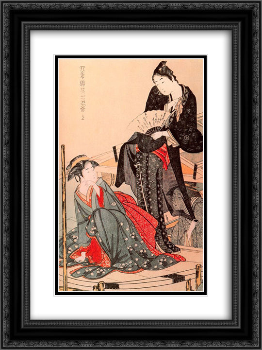 Stylish Amusements of the Four Seasons 18x24 Black Ornate Wood Framed Art Print Poster with Double Matting by Utamaro, Kitagawa