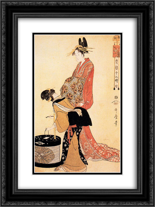 The Hour of the Dog 18x24 Black Ornate Wood Framed Art Print Poster with Double Matting by Utamaro, Kitagawa