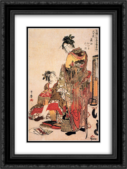 The widow 18x24 Black Ornate Wood Framed Art Print Poster with Double Matting by Utamaro, Kitagawa