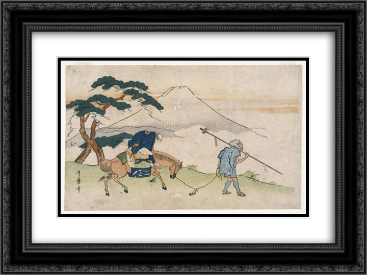 Travels Looking at Mt. Fuji 24x18 Black Ornate Wood Framed Art Print Poster with Double Matting by Utamaro, Kitagawa