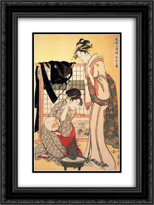 Upper Class 18x24 Black Ornate Wood Framed Art Print Poster with Double Matting by Utamaro, Kitagawa