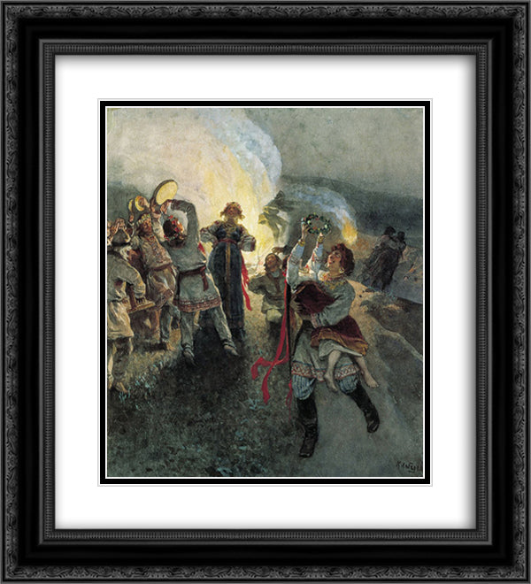 Night of Ivan Kupala 20x22 Black Ornate Wood Framed Art Print Poster with Double Matting by Lebedev, Klavdy