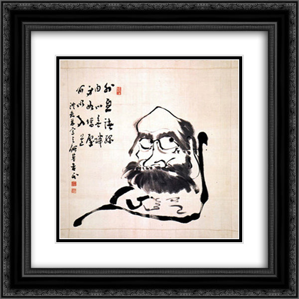 Daruma 20x20 Black Ornate Wood Framed Art Print Poster with Double Matting by Soen, Kogaku