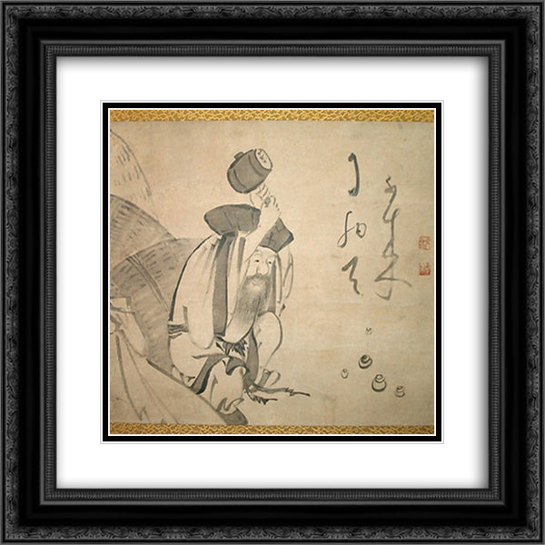 Kogan Gengei-Daikoku 20x20 Black Ornate Wood Framed Art Print Poster with Double Matting by Gengei, Kogan