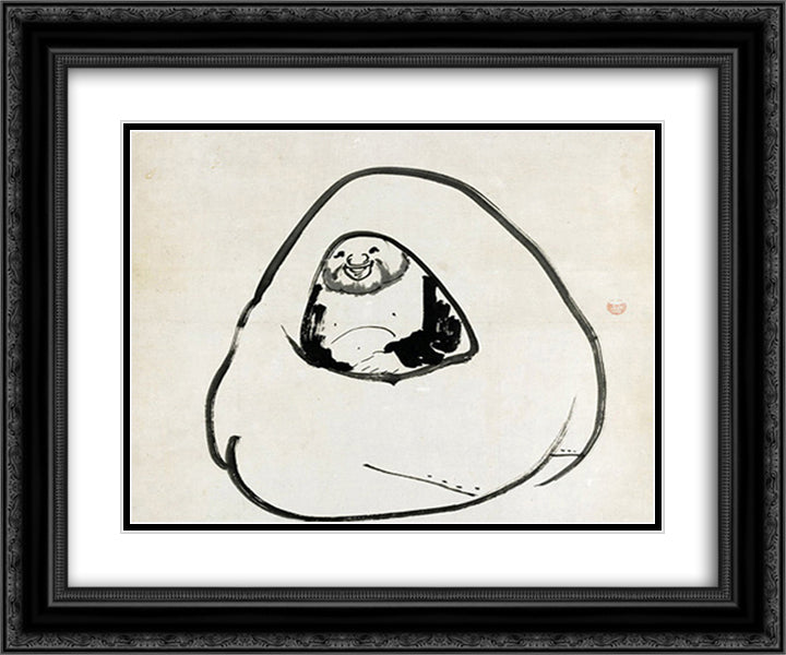 Kogan Gengei-Laughing Hotei 24x20 Black Ornate Wood Framed Art Print Poster with Double Matting by Gengei, Kogan