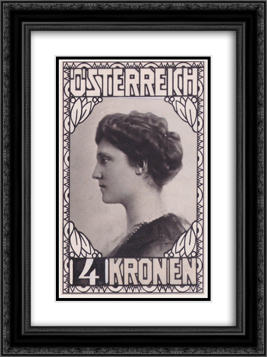 Stamp Design Empress Zita (not accepted) 18x24 Black Ornate Wood Framed Art Print Poster with Double Matting by Moser, Koloman