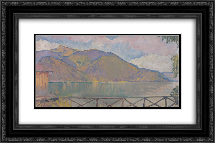 The Abersee 24x16 Black Ornate Wood Framed Art Print Poster with Double Matting by Moser, Koloman