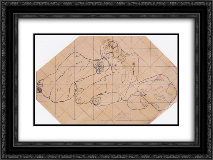 Three crouching women 24x18 Black Ornate Wood Framed Art Print Poster with Double Matting by Moser, Koloman