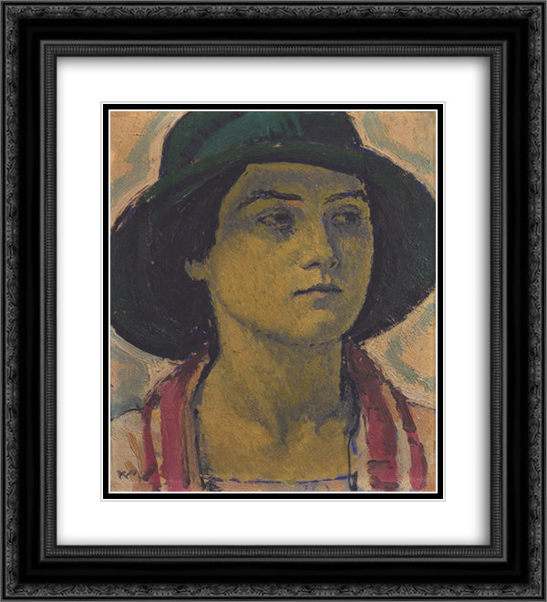 Young woman with hat 20x22 Black Ornate Wood Framed Art Print Poster with Double Matting by Moser, Koloman