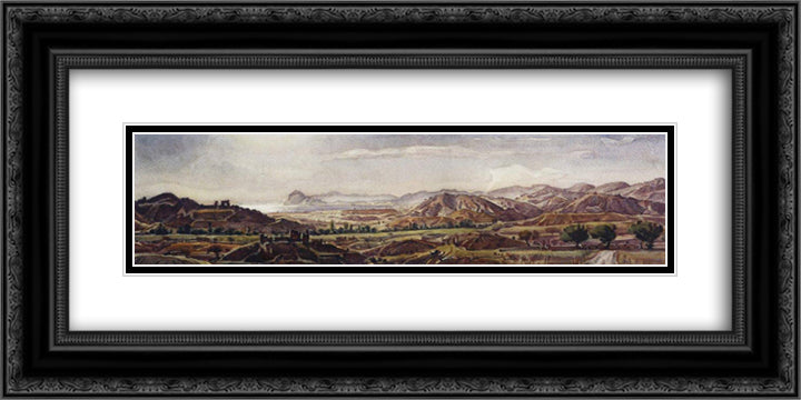 Crimean Campagna 24x12 Black Ornate Wood Framed Art Print Poster with Double Matting by Bogaevsky, Konstantin