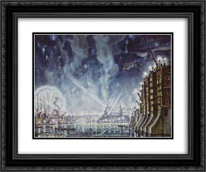 Dnieprostroy 24x20 Black Ornate Wood Framed Art Print Poster with Double Matting by Bogaevsky, Konstantin