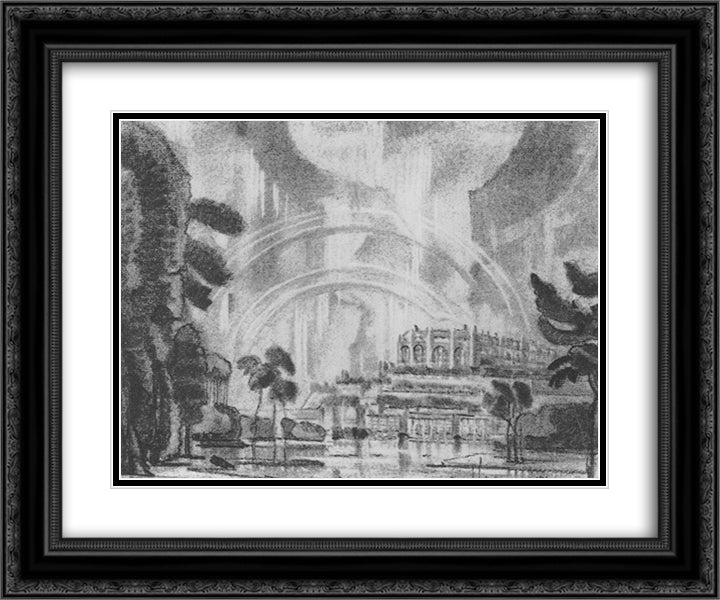 Imaginary town. Rainbow. 24x20 Black Ornate Wood Framed Art Print Poster with Double Matting by Bogaevsky, Konstantin