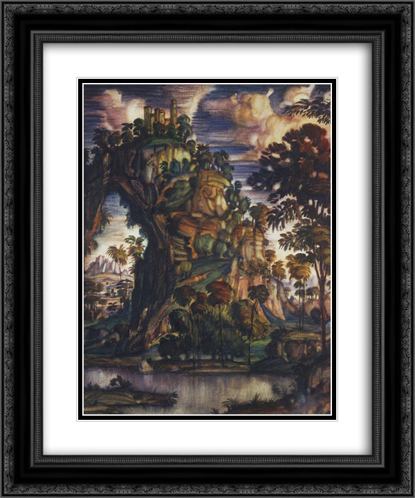 Landscape with castle 20x24 Black Ornate Wood Framed Art Print Poster with Double Matting by Bogaevsky, Konstantin