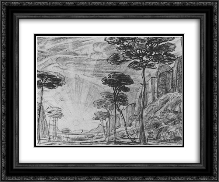 Landscape with tall trees 24x20 Black Ornate Wood Framed Art Print Poster with Double Matting by Bogaevsky, Konstantin