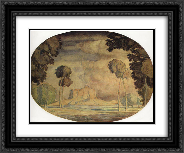 Morning. Pink gobelin. 24x20 Black Ornate Wood Framed Art Print Poster with Double Matting by Bogaevsky, Konstantin