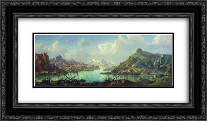 Old Harbor 24x14 Black Ornate Wood Framed Art Print Poster with Double Matting by Bogaevsky, Konstantin