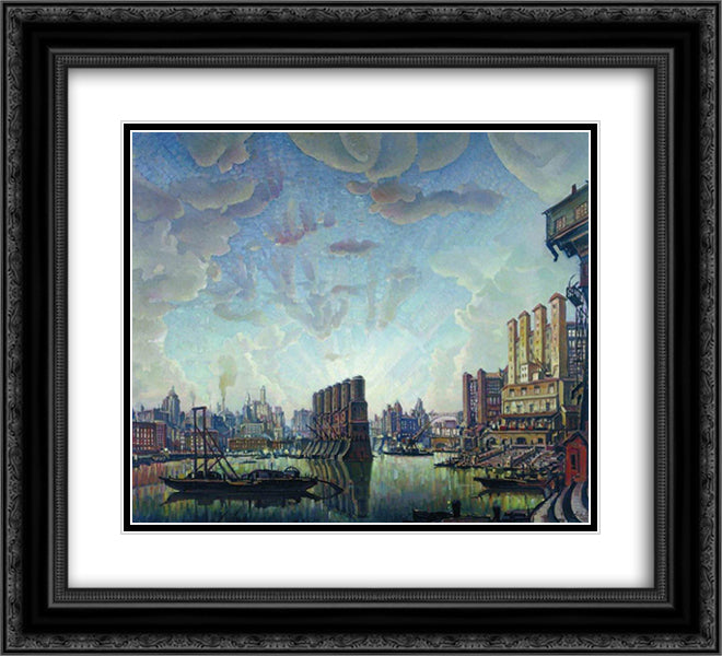 Port of imaginary city 22x20 Black Ornate Wood Framed Art Print Poster with Double Matting by Bogaevsky, Konstantin
