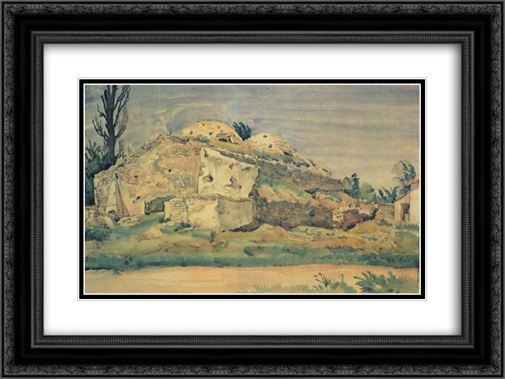 The old bathhouses in Karasubazar 24x18 Black Ornate Wood Framed Art Print Poster with Double Matting by Bogaevsky, Konstantin