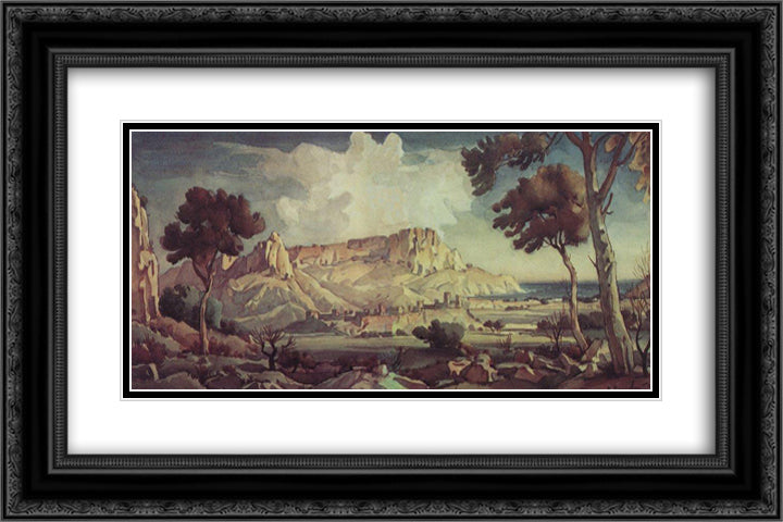 Town in the valley 24x16 Black Ornate Wood Framed Art Print Poster with Double Matting by Bogaevsky, Konstantin
