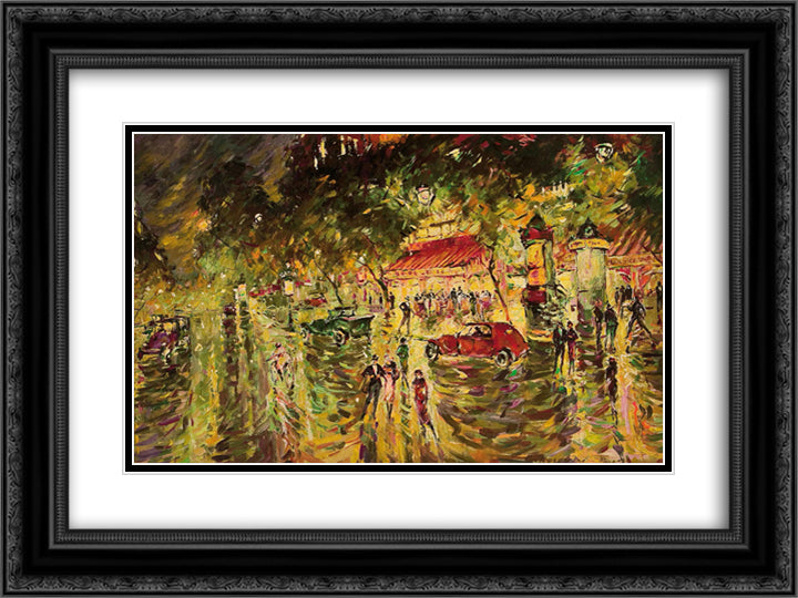 A Boulevard in Paris 24x18 Black Ornate Wood Framed Art Print Poster with Double Matting by Korovin, Konstantin