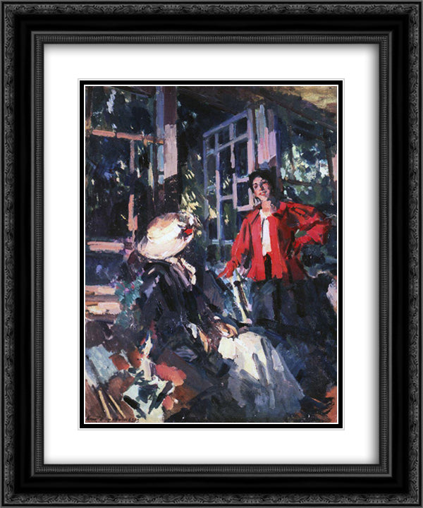 At the Window 20x24 Black Ornate Wood Framed Art Print Poster with Double Matting by Korovin, Konstantin