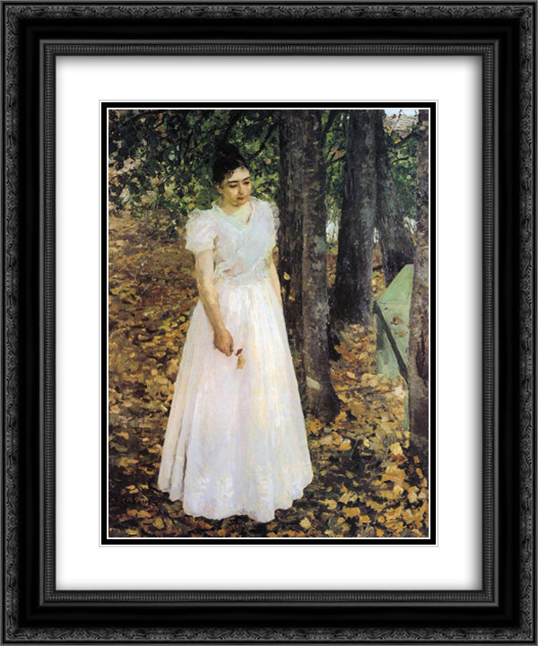 Autumn.Young Woman in a Garden 20x24 Black Ornate Wood Framed Art Print Poster with Double Matting by Korovin, Konstantin