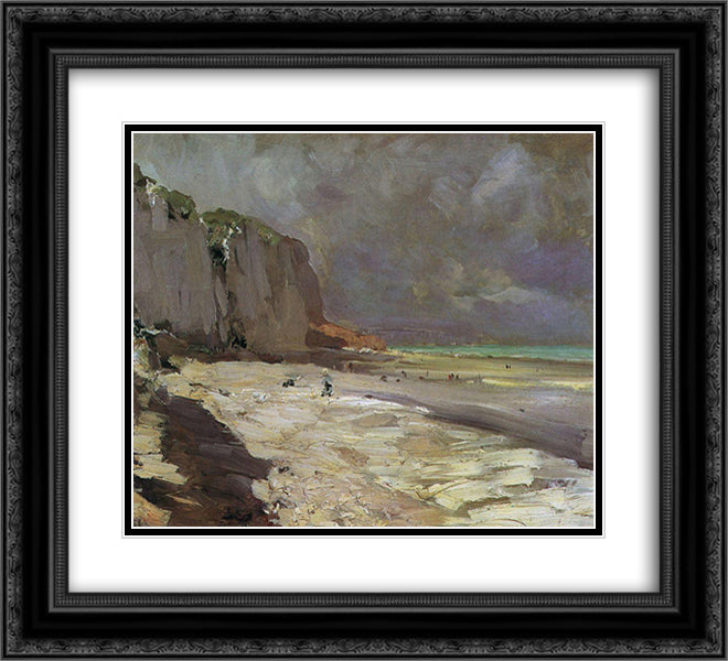Beach at Dieppe 22x20 Black Ornate Wood Framed Art Print Poster with Double Matting by Korovin, Konstantin
