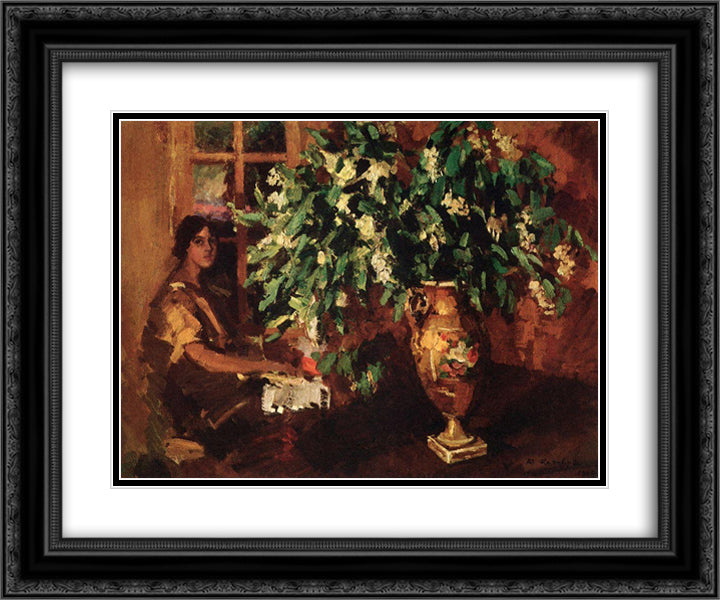 Bird cherry 24x20 Black Ornate Wood Framed Art Print Poster with Double Matting by Korovin, Konstantin