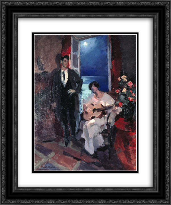 Evening 20x24 Black Ornate Wood Framed Art Print Poster with Double Matting by Korovin, Konstantin