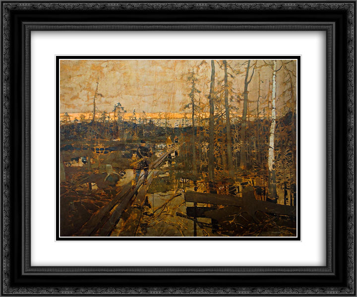 First steps of prospectors in tundra 24x20 Black Ornate Wood Framed Art Print Poster with Double Matting by Korovin, Konstantin