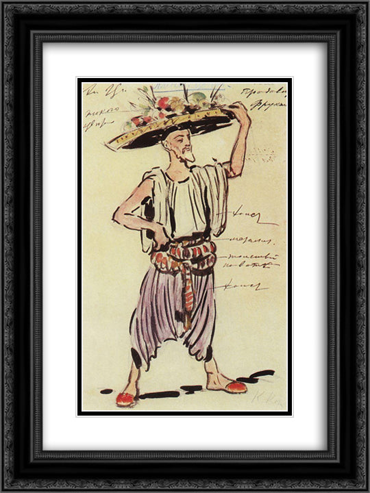 Fruit seller.Costume design for Gartman`s ballet 18x24 Black Ornate Wood Framed Art Print Poster with Double Matting by Korovin, Konstantin