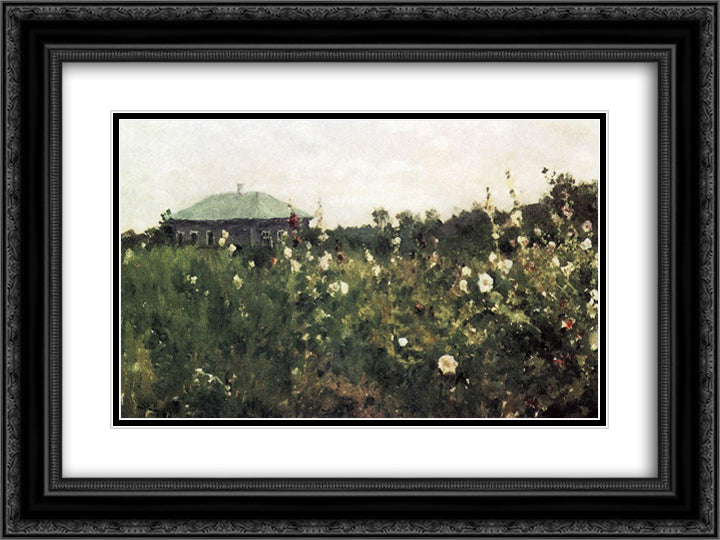 Hollyhocks in the Saratov region 24x18 Black Ornate Wood Framed Art Print Poster with Double Matting by Korovin, Konstantin