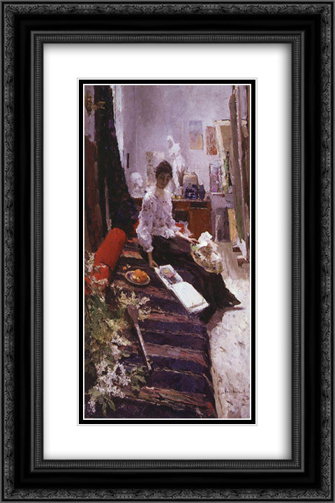 In the artist's studio 16x24 Black Ornate Wood Framed Art Print Poster with Double Matting by Korovin, Konstantin