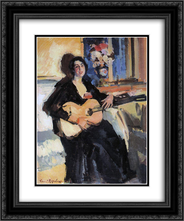 Lady with a Guitar 20x24 Black Ornate Wood Framed Art Print Poster with Double Matting by Korovin, Konstantin