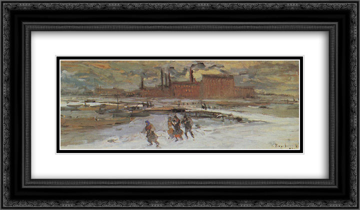 Landscape with factory buildings 24x14 Black Ornate Wood Framed Art Print Poster with Double Matting by Korovin, Konstantin
