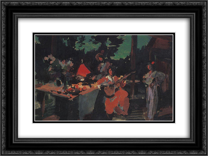 On a Terrace. Evening in the Coutry 24x18 Black Ornate Wood Framed Art Print Poster with Double Matting by Korovin, Konstantin