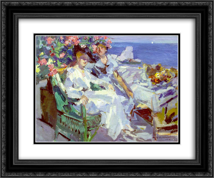 On terrace 24x20 Black Ornate Wood Framed Art Print Poster with Double Matting by Korovin, Konstantin