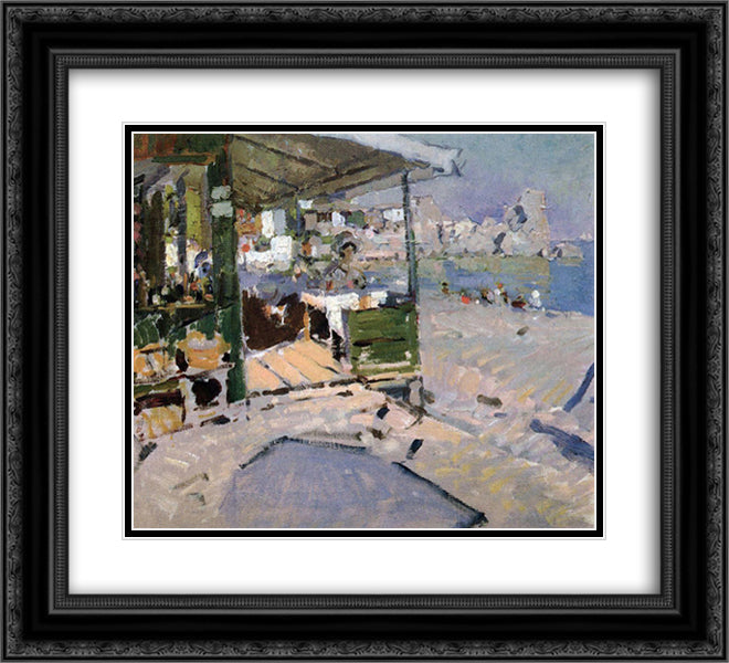On the beach in the Crimea 22x20 Black Ornate Wood Framed Art Print Poster with Double Matting by Korovin, Konstantin