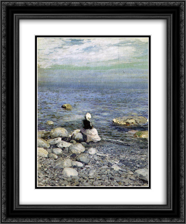 On the Shore of the Black Sea 20x24 Black Ornate Wood Framed Art Print Poster with Double Matting by Korovin, Konstantin