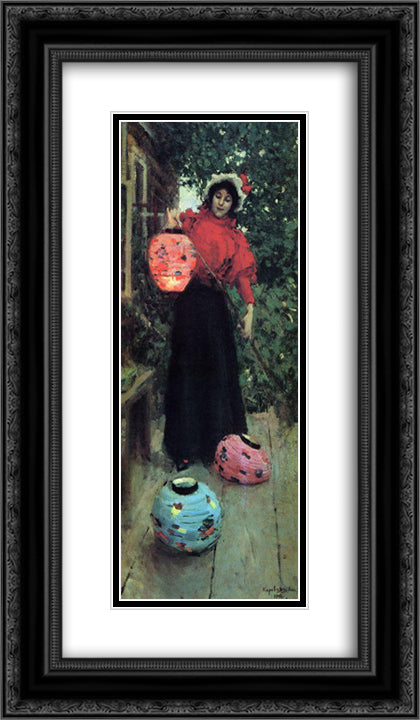 Paper lanterns 14x24 Black Ornate Wood Framed Art Print Poster with Double Matting by Korovin, Konstantin